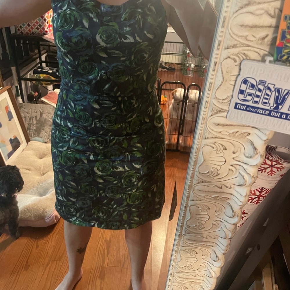 LOFT Green Sheath Midi Dress Sleeveless Scoop Neck